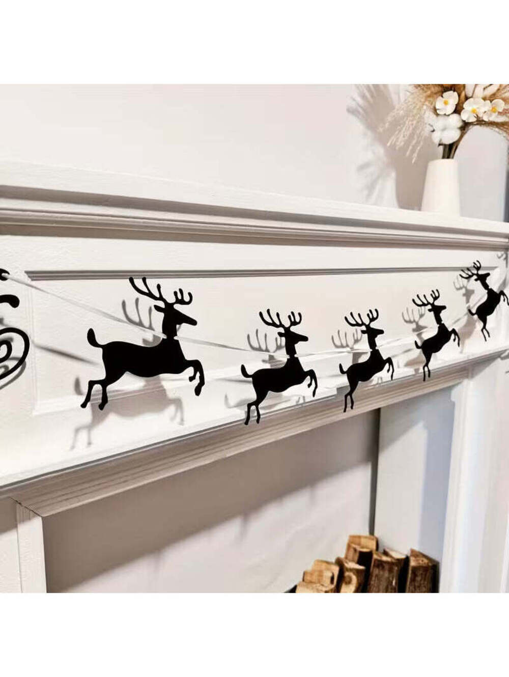 Black Felt Classic Christmas Reindeer & Santa Sleigh Garland